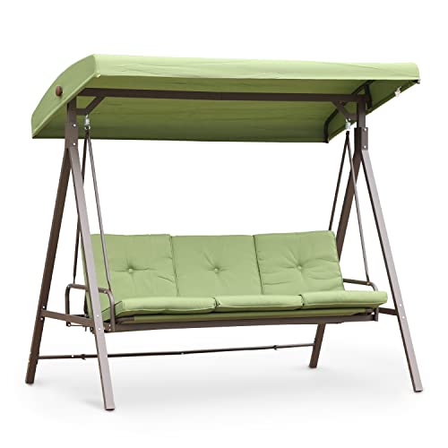 Aoodor 2 in 1 Patio Porch Swing Bed Olefin Fabric Fade Resistant Outdoor Converting Adjustable Canopy, Weather Resistant Glider with Removable 3 Seater - Green