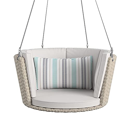 Novogratz Poolside Gossip Collection, Sally Patio Swing, Harbor Grey Cushions, Light Taupe Wicker