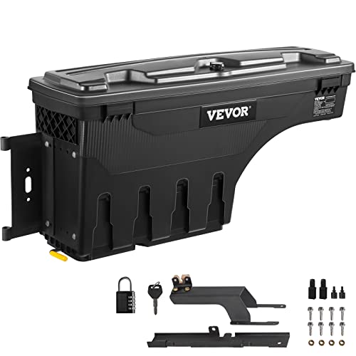 VEVOR Truck Bed Storage Box, Lockable Lid, Waterproof ABS Wheel Well Tool Box 6.6 Gal/20 L with Password Padlock, Compatible with 2015-2021 Ford F150, Driver Side, Black