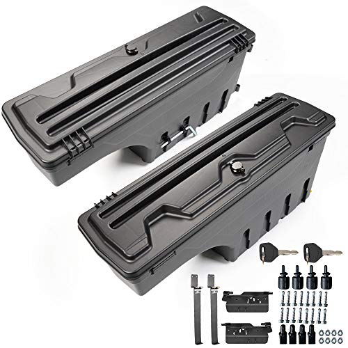 One Pair Set of Driver & Passenger Side Black Truck Bed Storage Boxes Case Compatible For Dodge Ram 1500 2500 3500 02-18 Wheel Well Tool Box