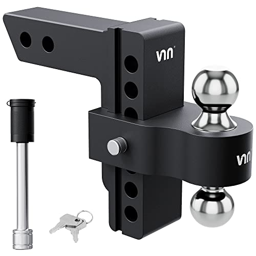 VNN Adjustable Trailer Hitch, Fits 2-Inch Receiver Only, 6-Inch Drop/Rise Aluminum Drop Hitch, 12,500 LBS GTW-Drop Hitch Ball Mount for Heavy Duty Truck, Black