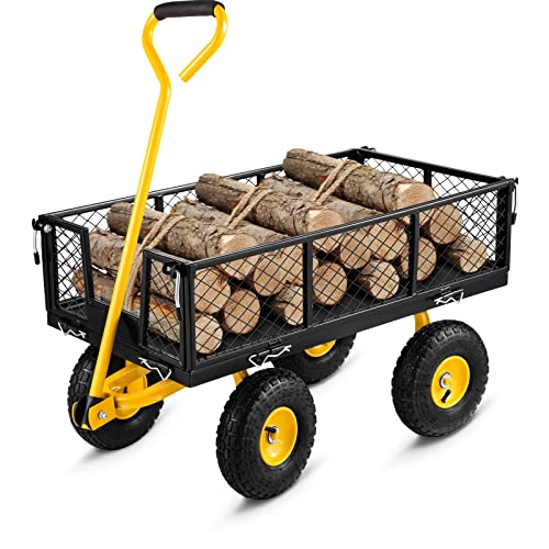 VEVOR Steel Garden Cart, Heavy Duty 500 lbs Capacity, with Removable Mesh Sides to Convert into Flatbed, Utility Metal Wagon with 180 Rotating Handle and 10 in Tires, Perfect for Garden, Farm, Yard