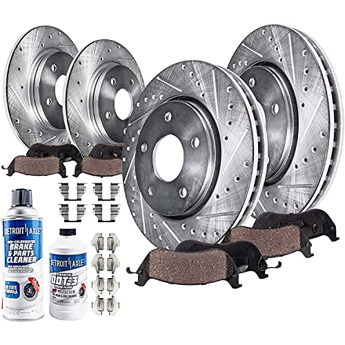 Detroit Axle - Front & Rear Drilled Slotted Disc Rotors + Ceramic Brake Pads Replacement for ES300h ES350 Avalon Camry - 10pc Set