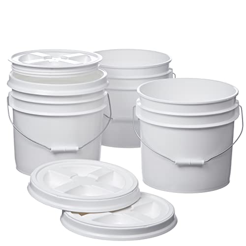 Hudson Exchange 3.5 Gallon (3 Pack) Bucket Pail Container with Gamma Seal Lid, Food Grade BPA Free HDPE, White, (2004+2240-3)