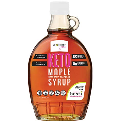 Wholesome Yum Keto Maple Syrup - Natural Sugar Free Pancake Syrup With Monk Fruit & Allulose - No Artificial Colors Or Flavors, Non GMO, Low Carb, Gluten-Free, Vegan (12 fl oz)