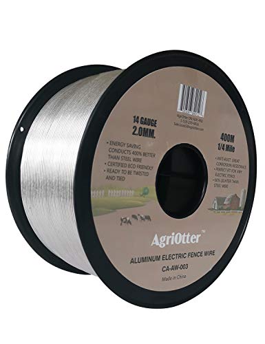 AgriOtter Aluminum Electric Fence Wire for Garden Fence, Electric Fence, Chicken Wire Fence, Craft Wire, 1/4 Mile(400M) 14 Gauge (2.0 mm.) (0.079inch)