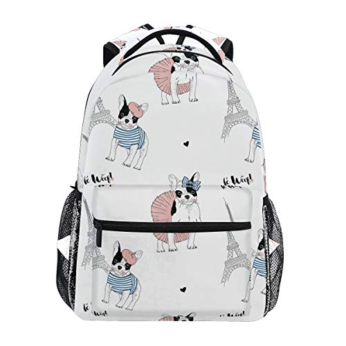 French Bulldog Paris Backpack School Bag Travel Daypack Rucksack for Students Boys Girls, Laptop Backpack