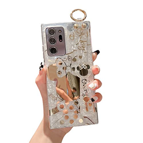 LeLeYun for Samsung Galaxy Note 20 Ultra Case 6.9" Cute Pattern Plating Sparkle Bling Shockproof Protective Silicone Cover with Wrist Strap Kickstand and Ring for Girls and Women - Minnie