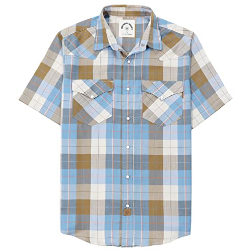 DubinikBamboo Fiber Mens Shirts Short Sleeve Plaid Shirt Men Western Cowboy Pearl Snap Vintage Casual Plaid Shirts for Men