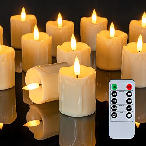 Homemory 2" x 2" Timer Remote Control Flickering Flameless Votive Candles, 350+Hour Realistic Battery Operated Candles, 6Pack 3D Wick Electric Fake Candles for Christmas, Wedding, Home Decorations