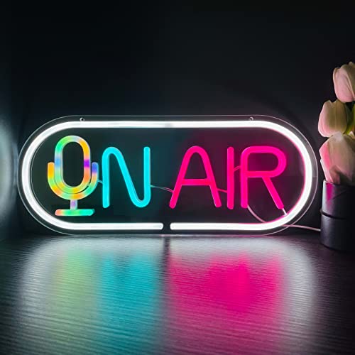 GGK On Air Neon Sign Mic On Air Sign for Influencer Streamer Room Decor Auto Color Changing Streamer Light USB LED Neon Lights Backdrop Gaming Room Live Decor for Studio Office Decoration Gamer Gift