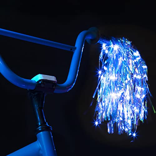 Bike Streamers for Boys (2 Pack Blue) Bicycle LED Light Up Bike Tassels for Boys Bike Accessories for Kids Handlebar Ribbons Bike Handlebar Tassels Kids Bike Accessories Streamers for Bike Handles