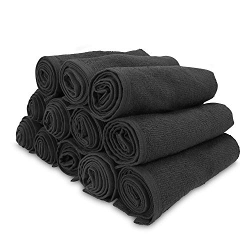 Arkwright Bleach Safe Sr. Salon Towels - (Pack of 12) 100% Ring Spun Cotton Super Soft, Lightweight, Quick Dry, Absorbent Hand Towel for Hotel, Spa, Cosmetology, 16 x 28 in, Black