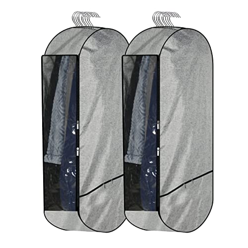 50Garment Bags for Hanging Clothes,Chakera Large Breathable Garment Bag for Closet Storage with 10Gusseted,Clear Clothing Storage Garment Cover for Dress Sweater with Double Zipper,2 Packs,Grey