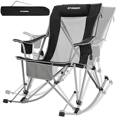 FUNDANGO Rocking Camping Chair, Portable High Back Camp Rocker for Adults with Cup Holder Headrest Armrest for Picnic, Lawn, Backyard, Garden, Travel