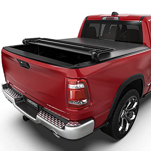 oEdRo Soft Quad Fold Truck Bed Tonneau Cover Compatible with 2009-2023 Dodge Ram 1500 (Inclu. Classic & New), Fleetside 5.6 Ft Bed w/o Ram Box