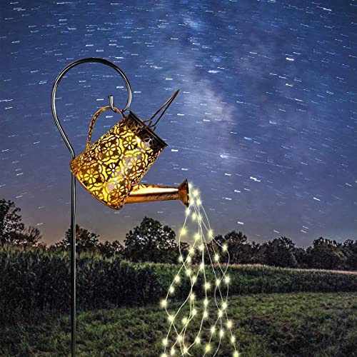 Solar Garden Watering Can lights,Solar Waterfall Lights with Cascading lights Waterproof Charging Board,Garden Decor for outside,Outdoor Solar Light String Fairy LED Hanging Lantern for Yard Decor SY