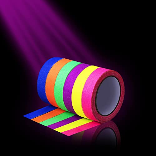 EDSRDRUS Heavy Duty Black Light Tape Blacklight Tape 6 Fluorescent Colors 1/2, 1, 2 inch Width Total 98ft Strength and Super Bright for Glow Party Stage, Pub Supplies (1/2inch x 16.4ft Total 98.4ft)