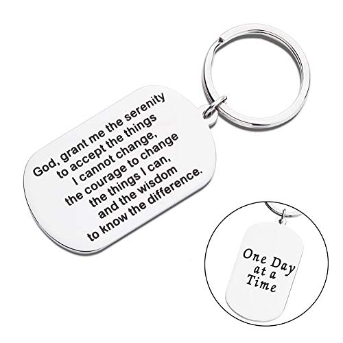 Fleure Esme Encouragement Gifts Keychain For Men Women Serenity Prayer Dog Tag Sobriety Addiction Recovery AA Gifts Inspirational Gifts For Him Her Birthday Religious Jewelry Key chain
