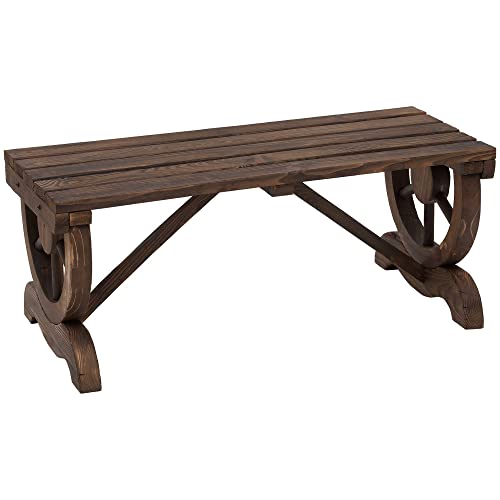 Outsunny 2-Person Garden Bench Outdoor Wagon Wheel Porch Bench for Backyard, Patio, Garden Brown