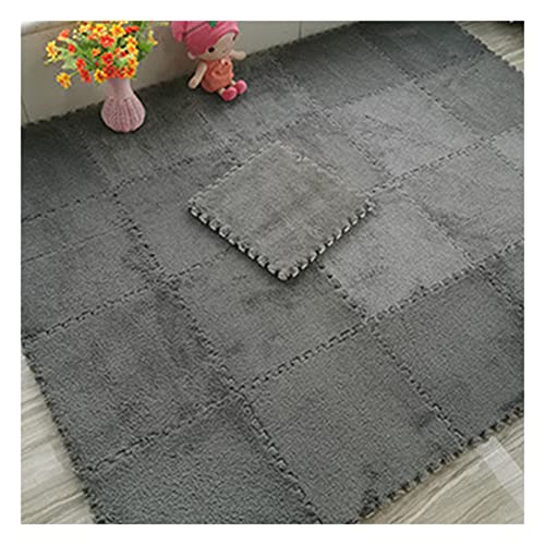 20 Pcs Interlocking Carpet Tiles,Plush Foam Square Floor Mats Set,Interlocking Fluffy Tiles Square Puzzle with Border,20 Tiles/19.4 Sq.Ft,Grey