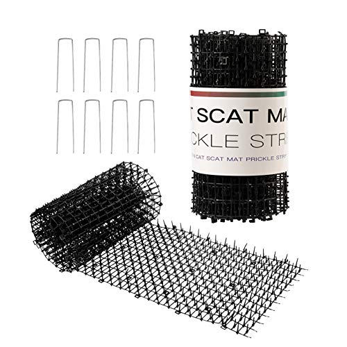 Hmyomina Cat Scat Mat with Spikes 16.4FT Cat Deterrent Mat Digging Stopper for Indoor Outdoor with 8 Garden Staples (8.2FT 2 PCS Black)