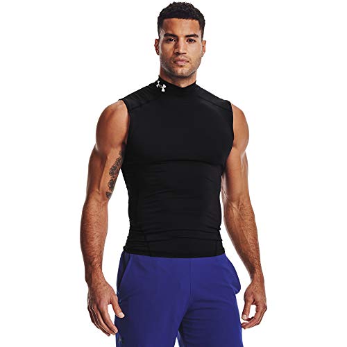 Under Armour Men's HeatGear Armour Compression Mock Sleeveless , Black (001)/White , Medium