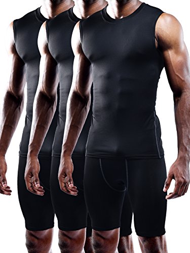 NELEUS Men's 3 Pack Compression Shirt Sport Athletic Workout Tank Top,02,Black,L,Tag XL