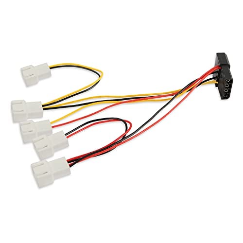 PNGKNYOCN 4-Pin Molex Pass-Through to 5 x 3 Pin Fan Connector Cable (Power 5 Fans from 1 Molex Connection!) 2X12V / 1X7V / 2X5V for CPU PC Case Fan