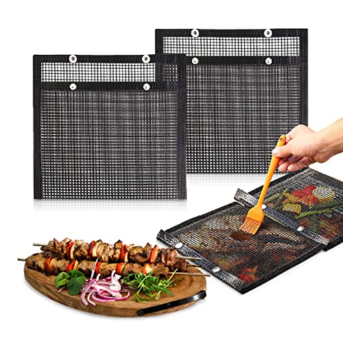 2 Pack BBQ Mesh Grill Bags Reusable, 11" x 9" Reusable Non-Stick BBQ mesh Grilling Bags/Grill Mat for Fish Vegetables, Grill Accessories for Grills & Smokers, Heat Resistant Grill Pad (Large Size)