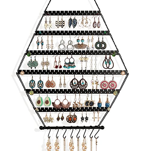 handrong Earring Organizer Hanging Earring Organizer Wall Earring Organizer Wall Mount Hanging Earring Holder Wall Jewelry Organizer Wall Mounted Jewelry Organizer Hexagon