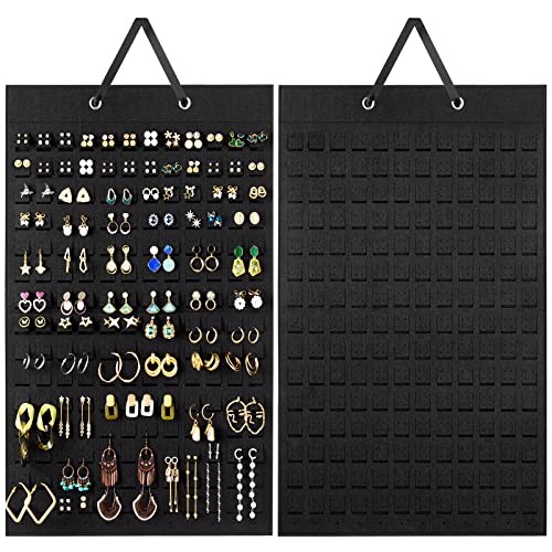 Lolalet Hanging Earring Organizer Earring Holder with 20 Hooks, Holds Up to 360 Pairs, Wall Earrings Hanger Pierced Earring Storage for Women Girls, Large Felt Stud Earring Display -Black, 1 Pack