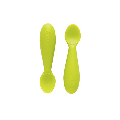 ezpz Tiny Spoon (2 Pack in Lime) - 100% Silicone Spoons for Baby Led Weaning + Purees - Designed by a Pediatric Feeding Specialist - 6 Months+