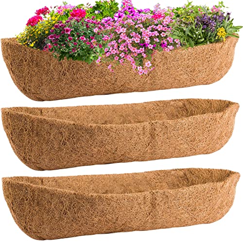 ANPHSIN 48 Inch Trough Coco Liners - 3 Pack 100% Natural Coconut Coir Fiber Replacement Planter Basket Liners for Garden Window Flower Box, Wall Planter Basket, Fence Trough Planter, Vegetables Pot