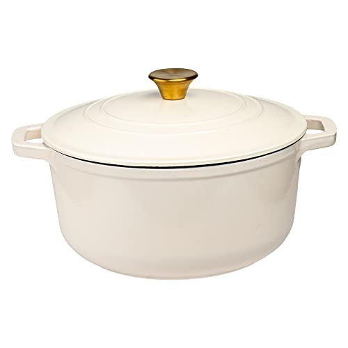 Lexi Home Cast Iron Enameled Dutch Oven Pot with Lid 6 qt, Sauce Pan, Pasta Server, Stove Top Pot, Dish for Sourdough Bread, Slow Cooking Chicken, Soup & More, Kitchen Cookware - Cream