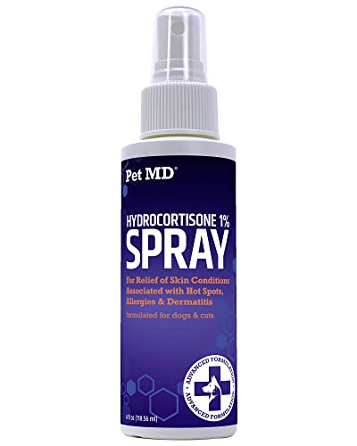 Pet MD Hydrocortisone Spray for Dogs, Cats, Horses - Itch Relief Spray & Hot Spot Treatment for Dogs, Irritated Dry Itchy Skin, Allergies, and Dermatitis - Reduces Topical Inflammation - 4 oz
