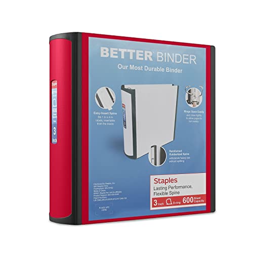 Staples 807717 Better 3-Inch D 3-Ring View Binder Red (18367)
