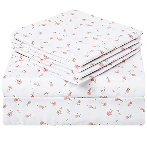 HOMEIDEAS 6 Piece Printed Queen Size Bed Sheets, Extra Soft Brushed Microfiber 1800 Bedding Pattern Sheets, Deep Pocket, Wrinkle & Fade Free, Pink Floral