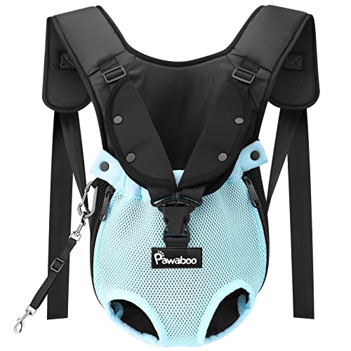 Pawaboo Pet Carrier Backpack, Adjustable Pet Front Backpack Cat Dog Carrier Backpack Safety Travel Bag, Legs Out, Easy-Fit for Traveling Hiking Camping for Small Medium Dogs Puppies - Large, Blue