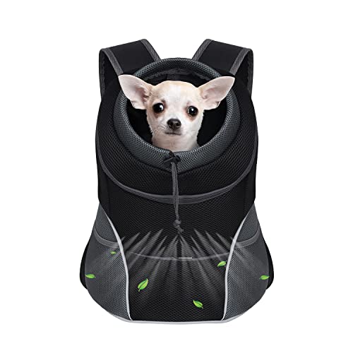 YUDODO Dog Carrier Backpack Pet Dog Carrier Front Pack Breathable Head Out Reflective Safe Warm Doggie Carrier Backpack for Small Dogs Cats Rabbits(M(5-10lbs), Black)