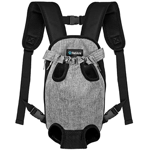 PetAmi Dog Carrier Backpack, Adjustable Dog Pet Cat Front Carrier Backpack | Ventilated Dog Chest Carrier for Hiking Camping Travel, Sling Bag for Small Medium Dog Cat and Puppies, Small, Heather Grey