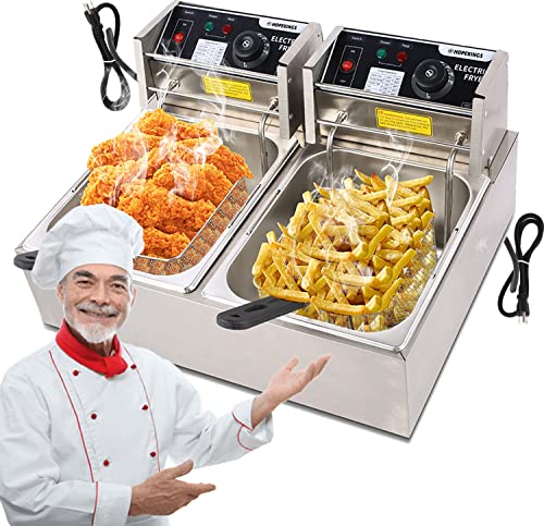 20.7 Qt Professional Deep Fryer with 2 x 6L Baskets,Large Electric Commercial Deep Fryer for Kitchen Restaurant Home Use, Countertop Dual Tank Deep Fryer for Turkey Chicken Fish Oil Less Fryers 1