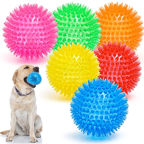 VITEVER 3.5 Squeaky Dog Toy Balls (6 Colors) Puppy Chew Toys for Teething, BPA Free Non-Toxic, Spikey Dog Balls for Medium, Large & Small Dogs, Durable Dog Toys for Aggressive Chewers