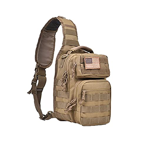 REEBOW GEAR Tactical Sling Bag Pack Military Rover Shoulder Sling Backpack Molle Assault Range Bag Everyday Carry Diaper Bag Day Pack Small Tan