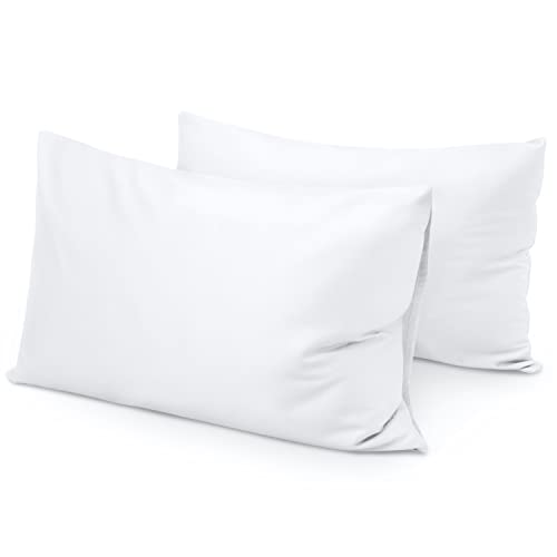 Standard Size 100% Pure Cotton Pillowcases Set of 2, 400 Thread Count Solid Envelope Closure Percale Cotton Pillow Cases - 20 x 26 inches, Soft, Smooth & Breathable, White