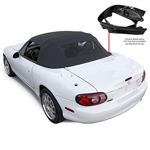 Compatible With Mazda Miata Convertible Top With Heated Glass Window & attached Rain Rail (Black)