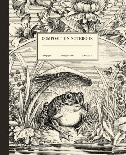 Composition Notebook College Ruled: Frog & Mushroom Vintage Illustration | Cute Cottagecore Aesthetic Journal For School, College, Office, Work | Wide Lined