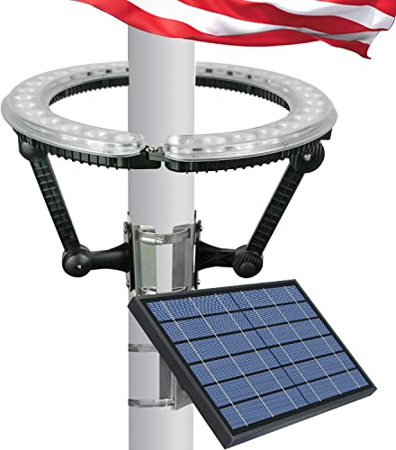 Solar Flag Pole Light,4640 Lumens Super Bright Flag Pole Light,32 LED Ring Light Solar Flag Light,IP65 Waterproof,Work for up to 16 hrs for Adjustable Clamp fit 2-6 Diameter American Flag Poles