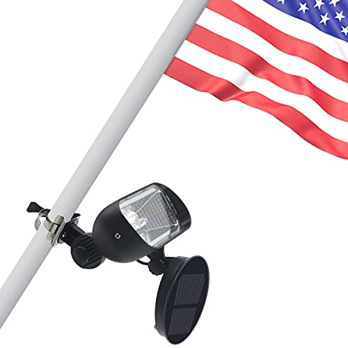 Flagpole Light Solar Powered, 2 in 1 House Mounted Flag Light Mounting Bracket Fits Flag Pole 1 to 3.5 In Diameter, Super Bright 4 LED Auto Dusk to Dawn for Most Wall-Mounted Spinning Flag Poles