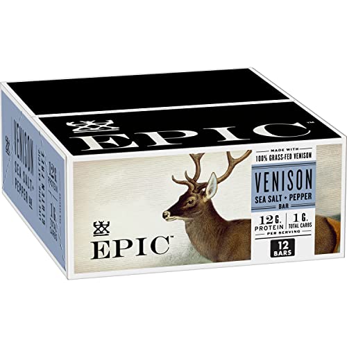 Epic Provisions Venison Sea Salt & Pepper Bars, Keto Friendly, Gluten Free, 1.3 oz, 12 ct